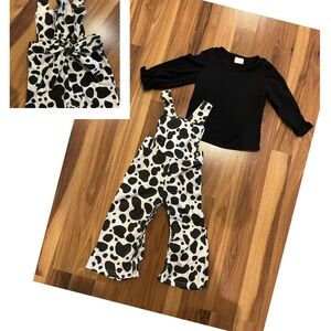 Boutique Cow Print Overalls Set